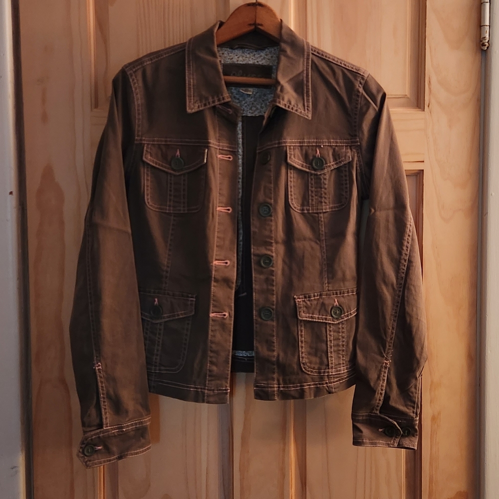 Plugg Cotton Stretch Utility Jacket Olive Green Medium